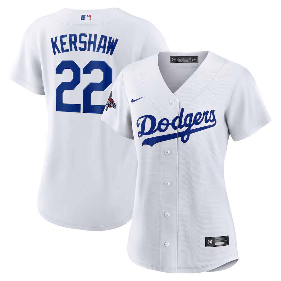 Women's Los Angeles Dodgers Clayton Kershaw Nike White 2024 World Series Champions Home Replica Player Jersey - Jersey