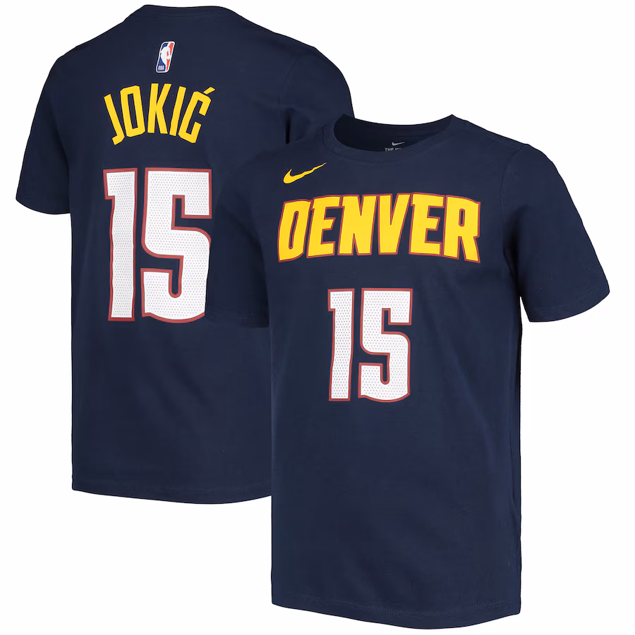 Youth Denver Nuggets Nikola Jokic Nike Navy Logo Name & Number Performance T-Shirt - Jersey