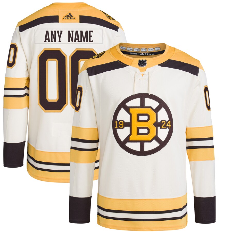 Men's Boston Bruins  adidas Cream 100th Anniversary Primegreen Authentic Custom Jersey - Jersey