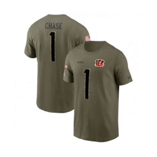 Men's Cincinnati Bengals #1 Ja'Marr Chase 2022 Olive Salute to Service T-Shirt - Jersey