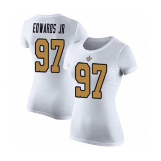 Football Women's New Orleans Saints #97 Mario Edwards Jr White Rush Pride Name & Number T-Shirt - Jersey
