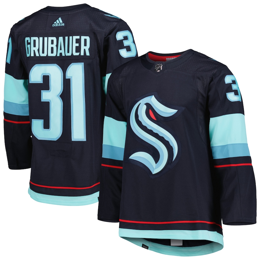 Men's Seattle Kraken Philipp Grubauer adidas Navy Home Primegreen Authentic Player Jersey - Jersey
