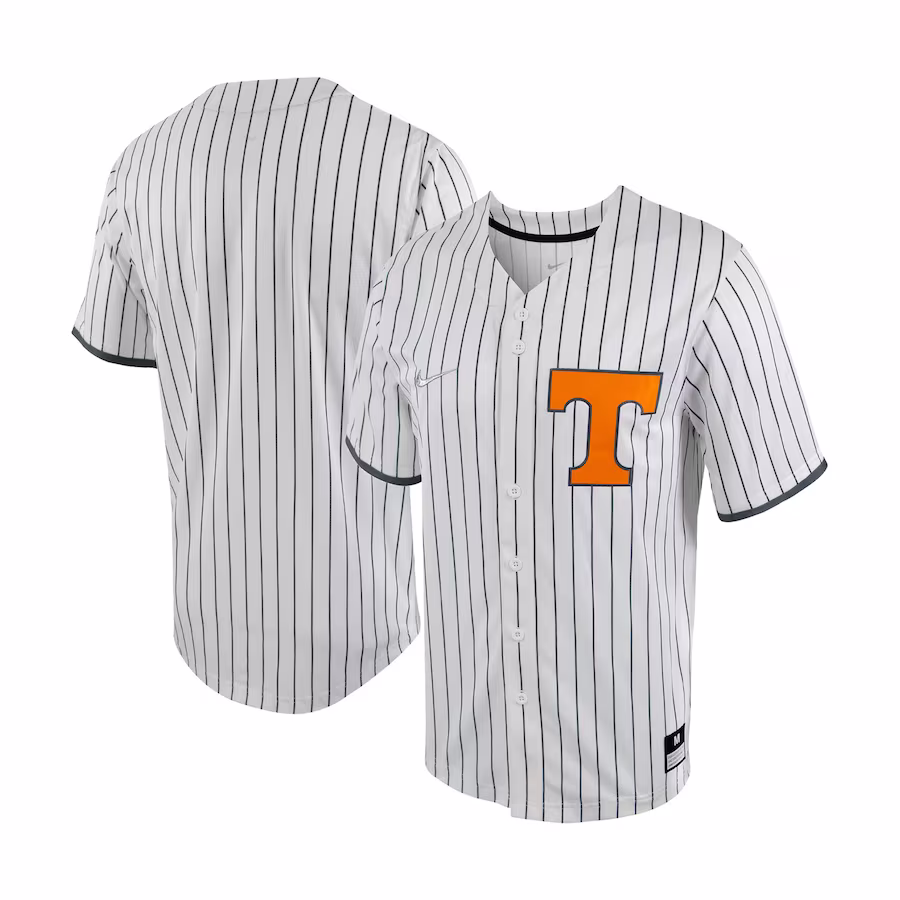 Tennessee Volunteers Nike Pinstripe Replica Full-Button Baseball Jersey - White/Gray - Jersey