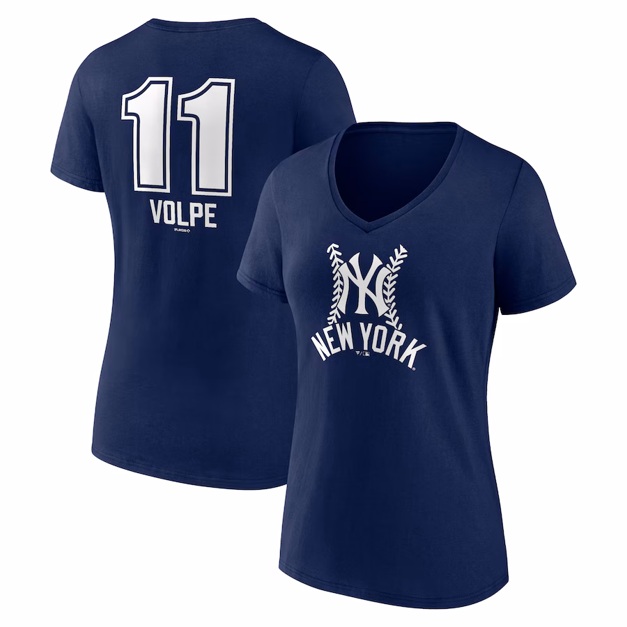 Women's New York Yankees Anthony Volpe Navy Fastball Player Name & Number V-Neck T-Shirt - Jersey