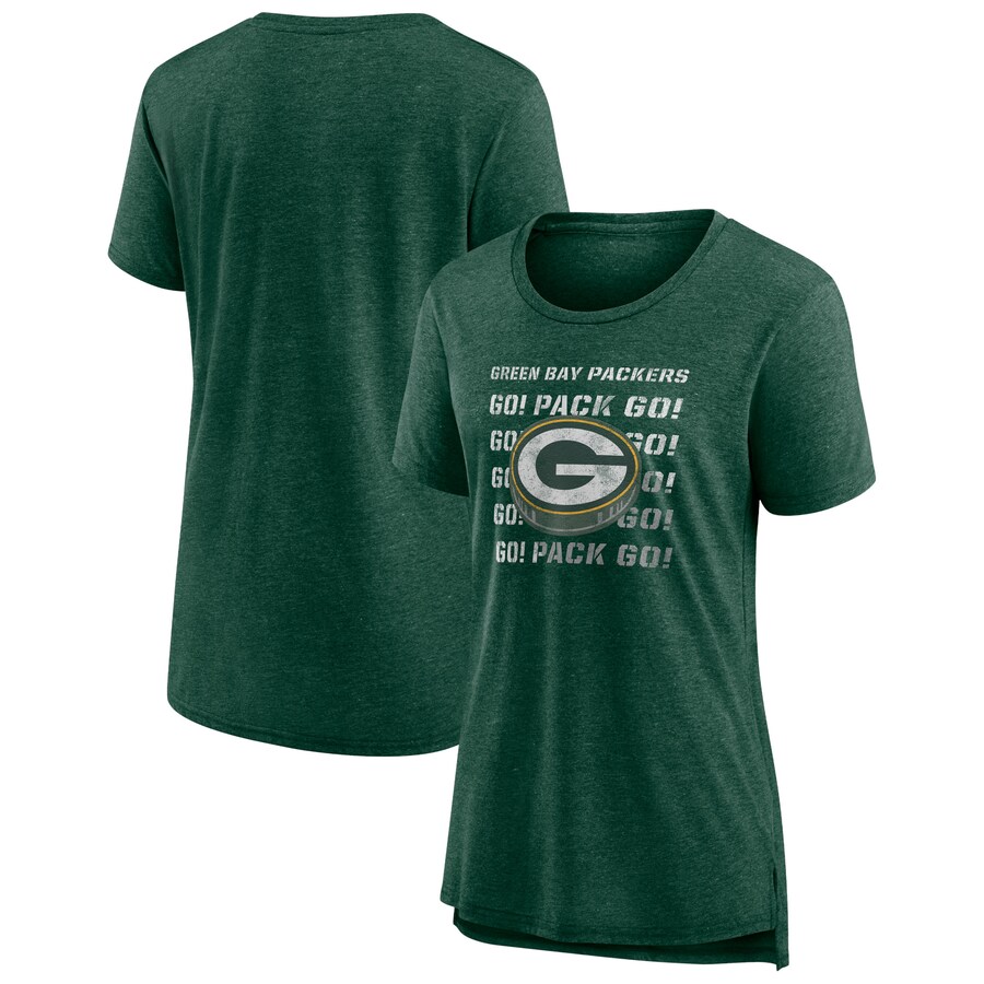 Women's Green Bay Packers Heather Green Hometown First Down Tri-Blend T-Shirt - Jersey