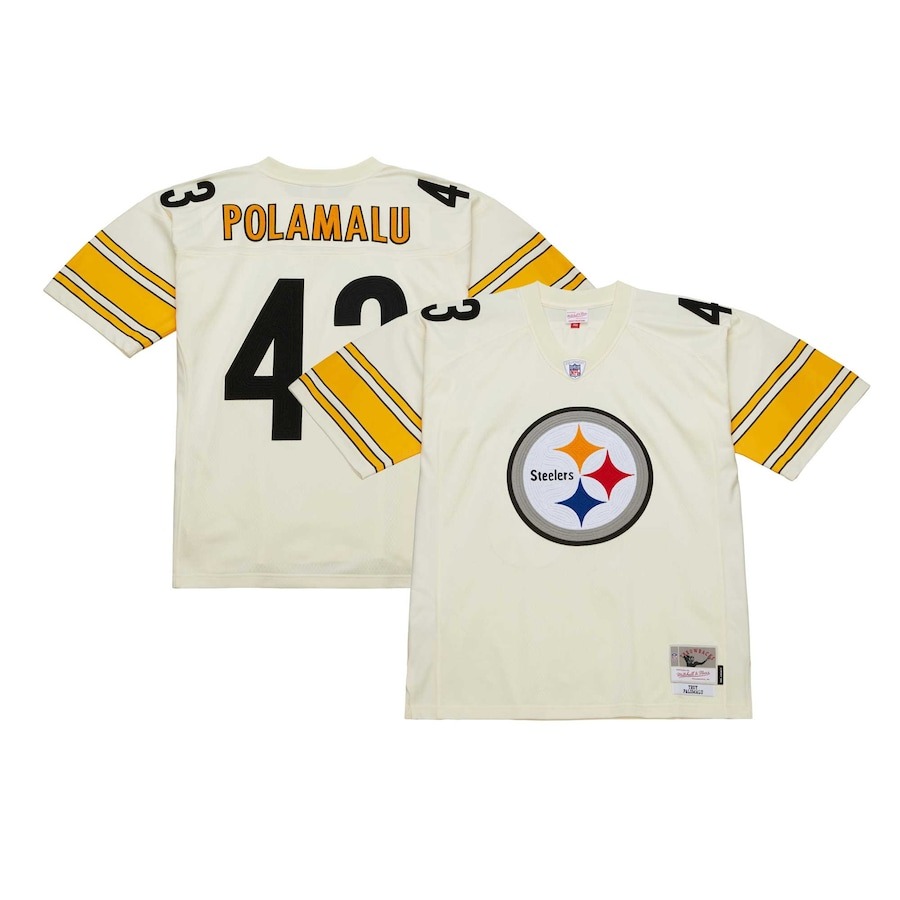 Men's Pittsburgh Steelers Troy Polamalu Mitchell & Ness Cream Chainstitch Legacy Jersey - Jersey