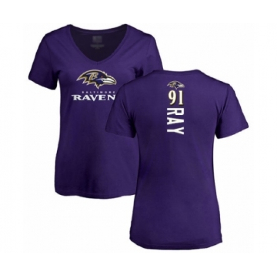 Football Women's Baltimore Ravens #91 Shane Ray Purple Backer T-Shirt - Jersey