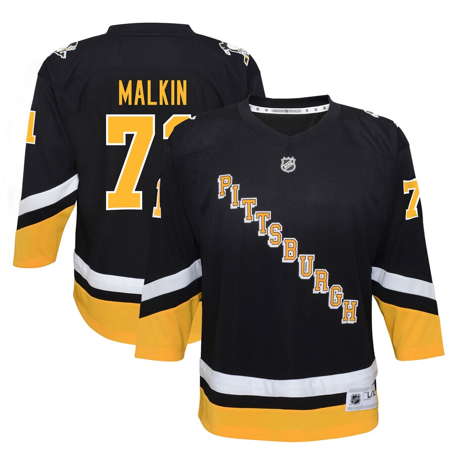 Youth Pittsburgh Penguins Evgeni Malkin Black 2021/22 Alternate Replica Player Jersey - Jersey