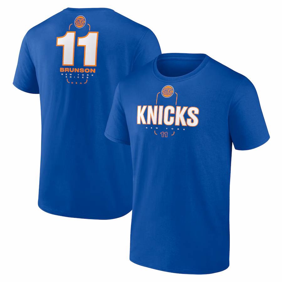Men's New York Knicks Jalen Brunson Blue Behind The Back Name & Number T-Shirt - Jersey