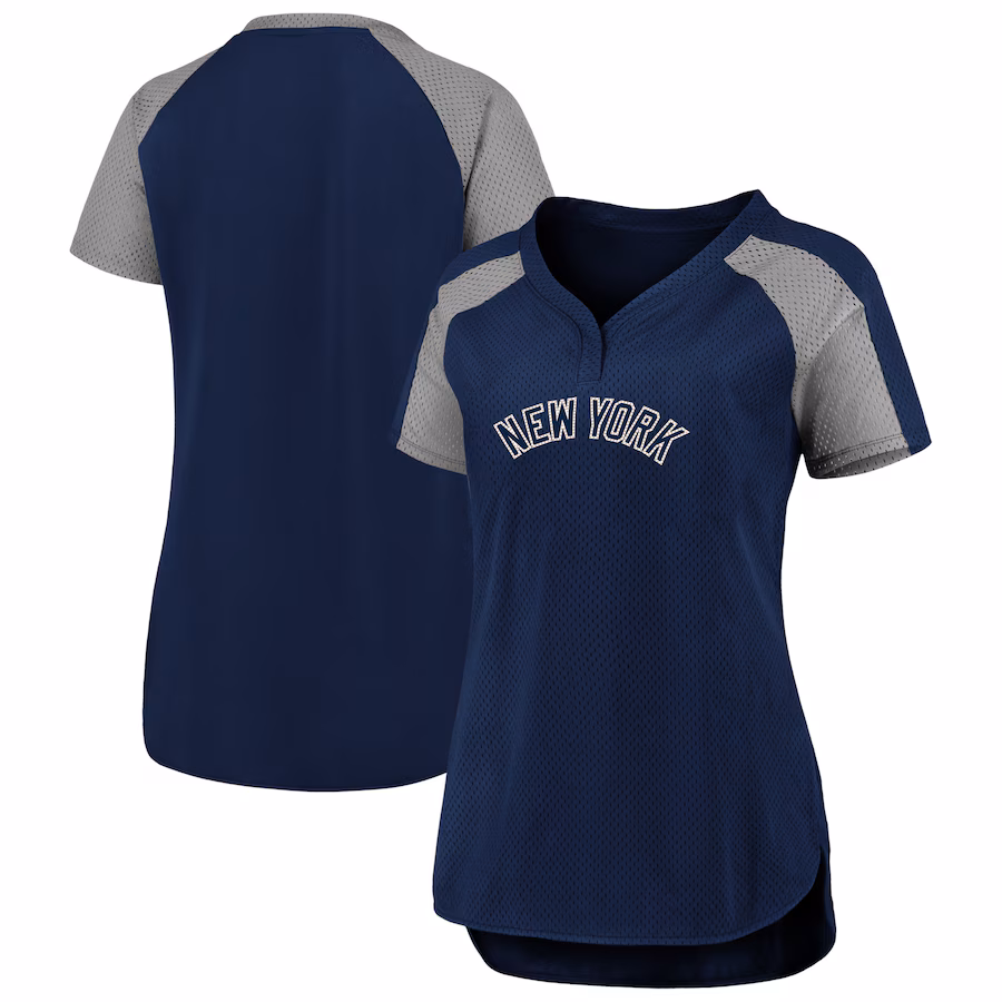 Women's New York Yankees Fanatics Navy/Gray Iconic League Diva Raglan V-Neck T-Shirt - Jersey