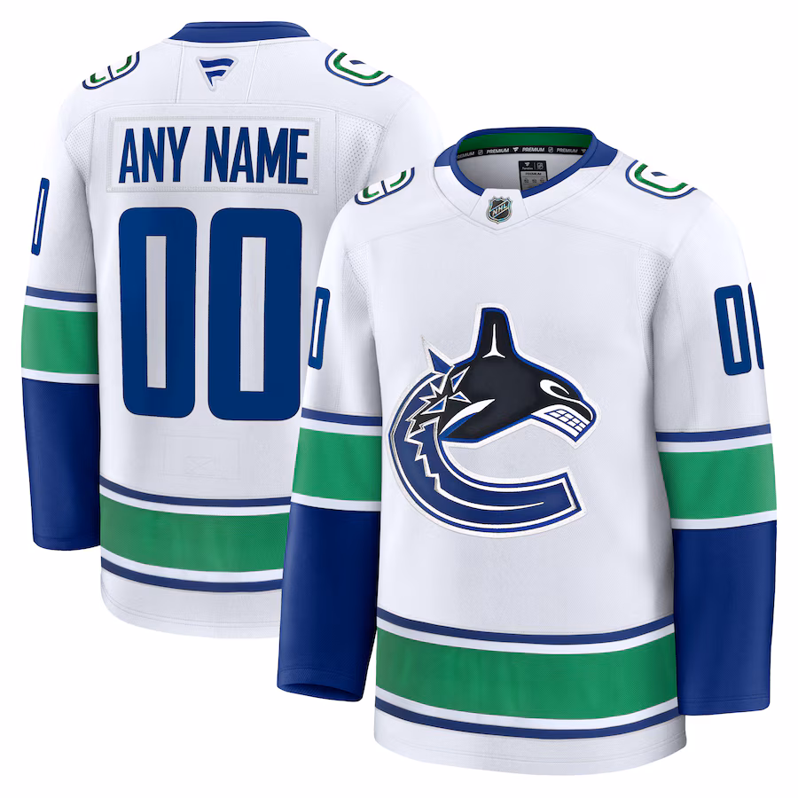 Men's Vancouver Canucks Fanatics White Away Premium Custom Jersey - Jersey
