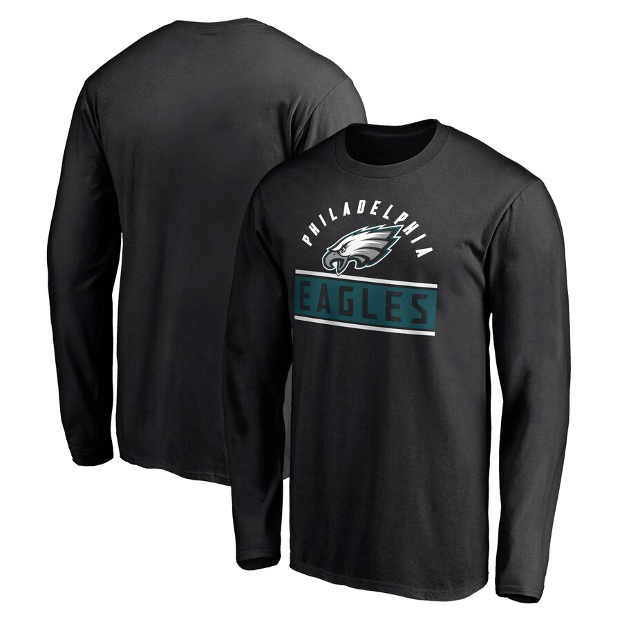 Men's Philadelphia Eagles Black Team Arch Knockout Long Sleeve T-Shirt - Jersey