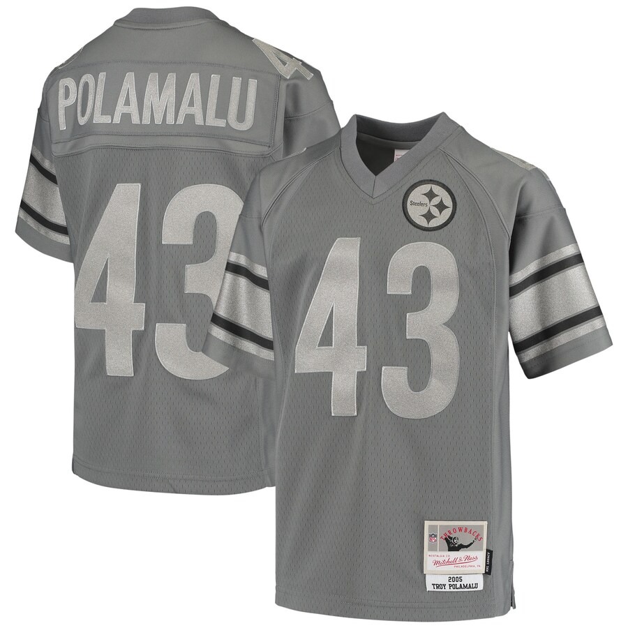 Youth Pittsburgh Steelers Troy Polamalu Mitchell & Ness Charcoal 2005 Retired Player Metal Replica Jersey - Jersey