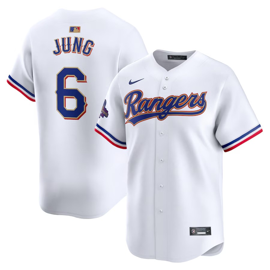Men's Texas Rangers Josh Jung Nike White 2024 Gold Collection Limited Player Jersey - Jersey