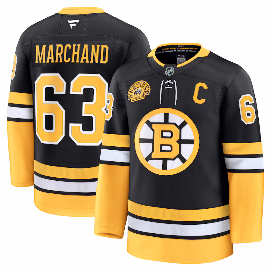 Men's Boston Bruins Brad Marchand Fanatics Black Alternate 100th Anniversary Premium Jersey - Jersey