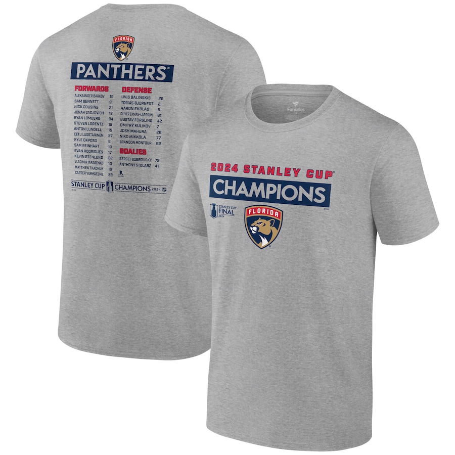 Men's Florida Panthers Fanatics Steel 2024 Stanley Cup Champions Roster T-Shirt - Jersey