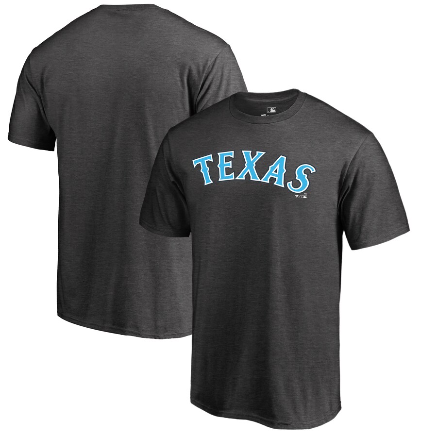 Men's Texas Rangers Heathered Charcoal Blue Wordmark T-Shirt - Jersey