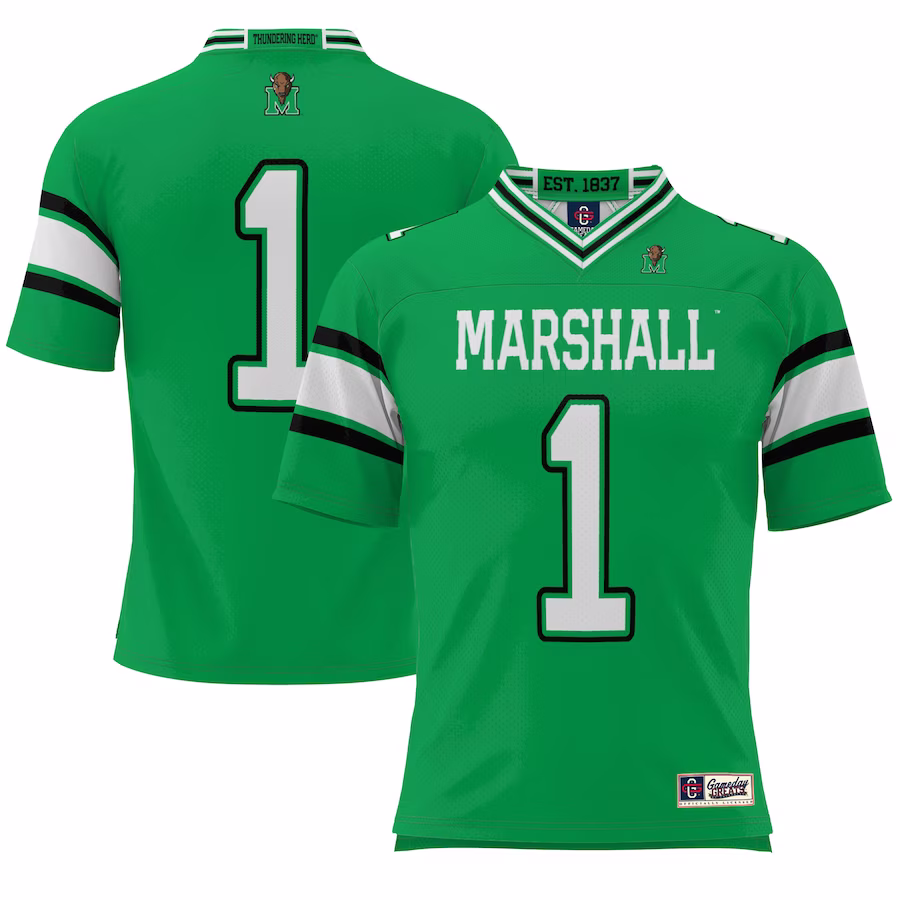 #1 Marshall Thundering Herd GameDay Greats Endzone Football Jersey - Kelly Green - Jersey