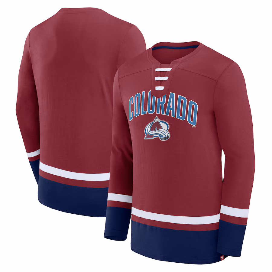 Men's Colorado Avalanche Fanatics Burgundy Back Pass Lace-Up Long Sleeve T-Shirt - Jersey