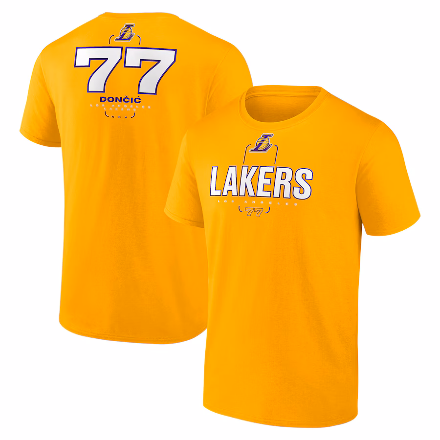Men's Los Angeles Lakers Luka Dončić Fanatics Gold Behind The Back Name & Number T-Shirt - Jersey