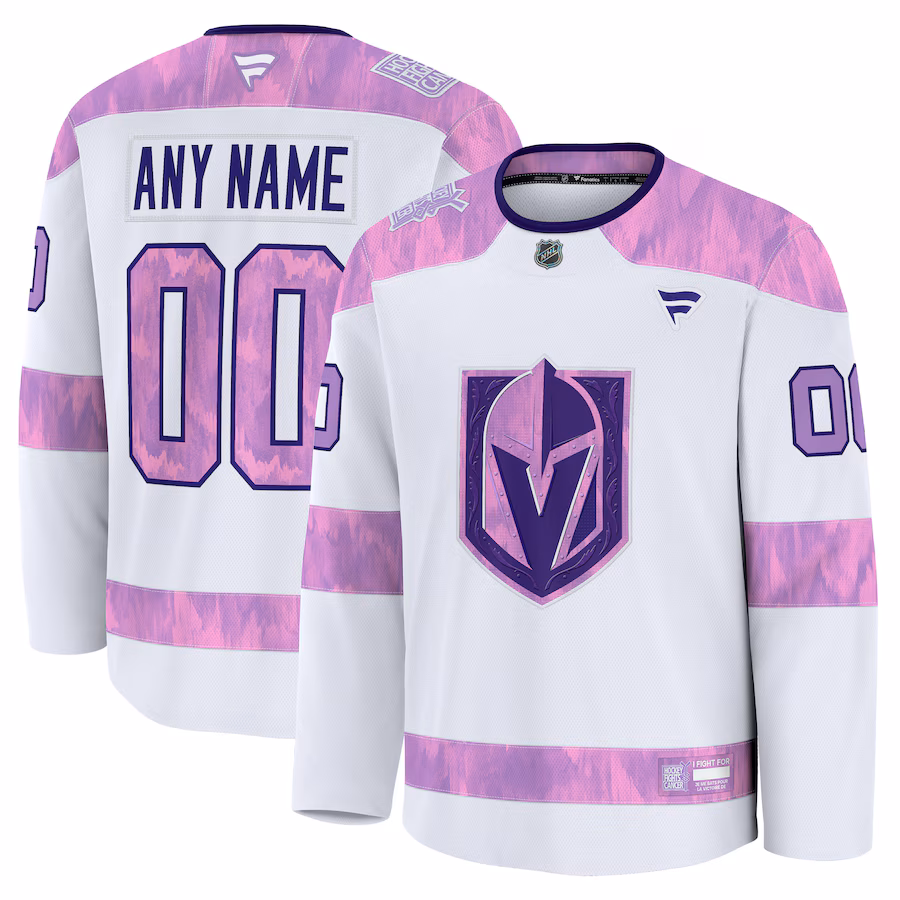 Men's Vegas Golden Knights Fanatics White 2024 Hockey Fights Cancer Custom Practice Jersey - Jersey