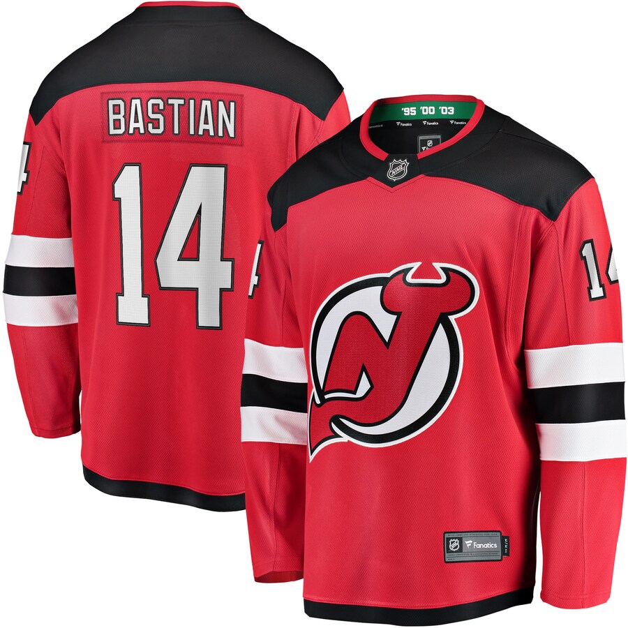 Men's New Jersey Devils Nathan Bastian Fanatics Branded Red Home Breakaway Player Jersey - Jersey
