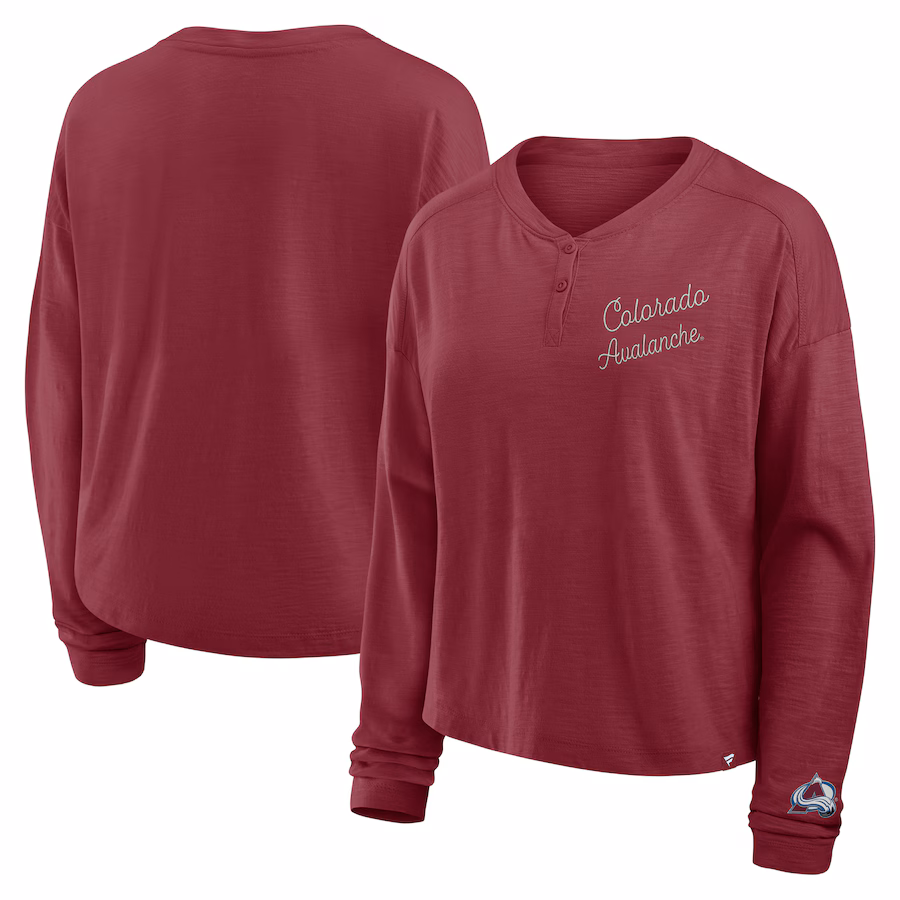 Women's Colorado Avalanche Fanatics Burgundy Oversized All Out Effort Long Sleeve Henley T-Shirt - Jersey