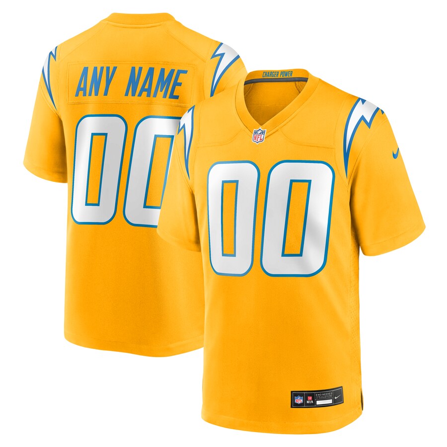 Men's Los Angeles Chargers Nike Gold Alternate Charger Power Game Custom Jersey - Jersey