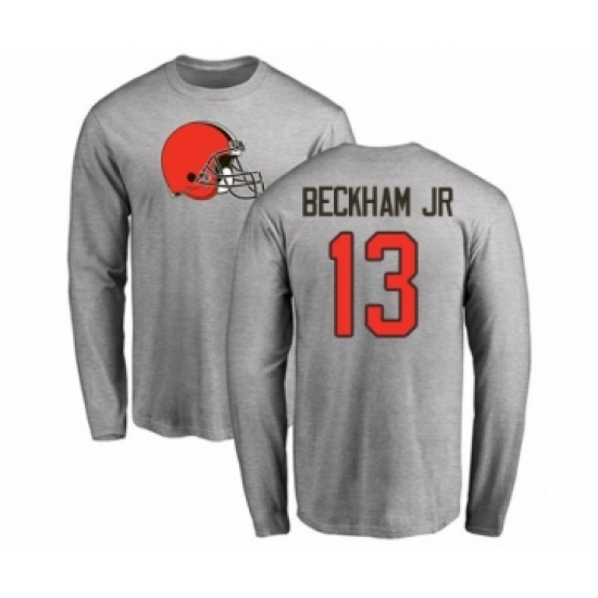 NFL Nike Cleveland Browns #13 Odell Beckham Jr. Ash Name & Number Logo Long Sleeve T-Shirt - Jersey