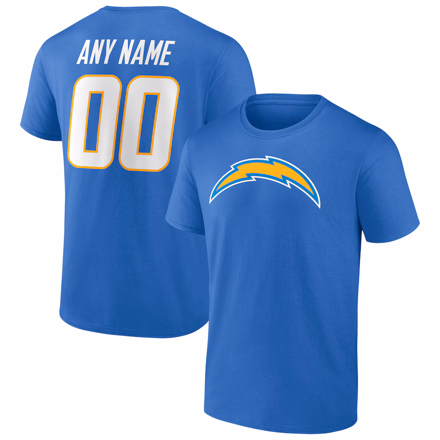 Men's Los Angeles Chargers Powder Blue Team Authentic Personalized Name & Number T-Shirt - Jersey