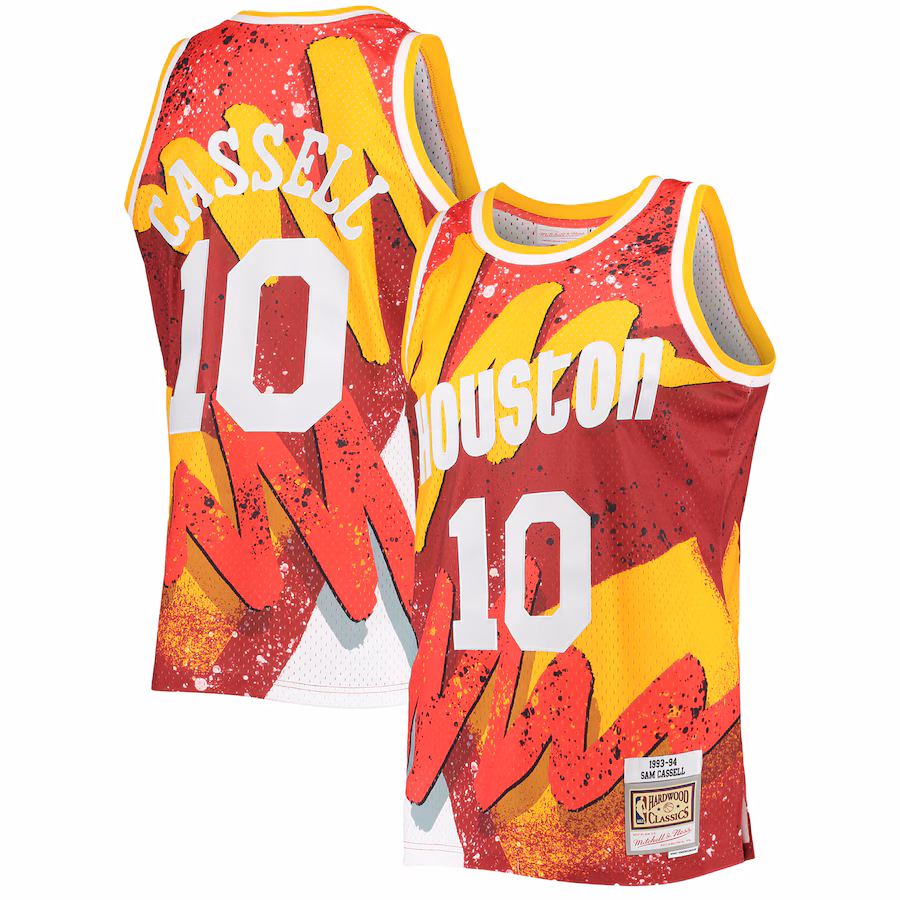 Men's Houston Rockets Sam Cassell Mitchell & Ness Red Hardwood Classics 1993/94 Hyper Hoops Swingman Jersey - Jersey