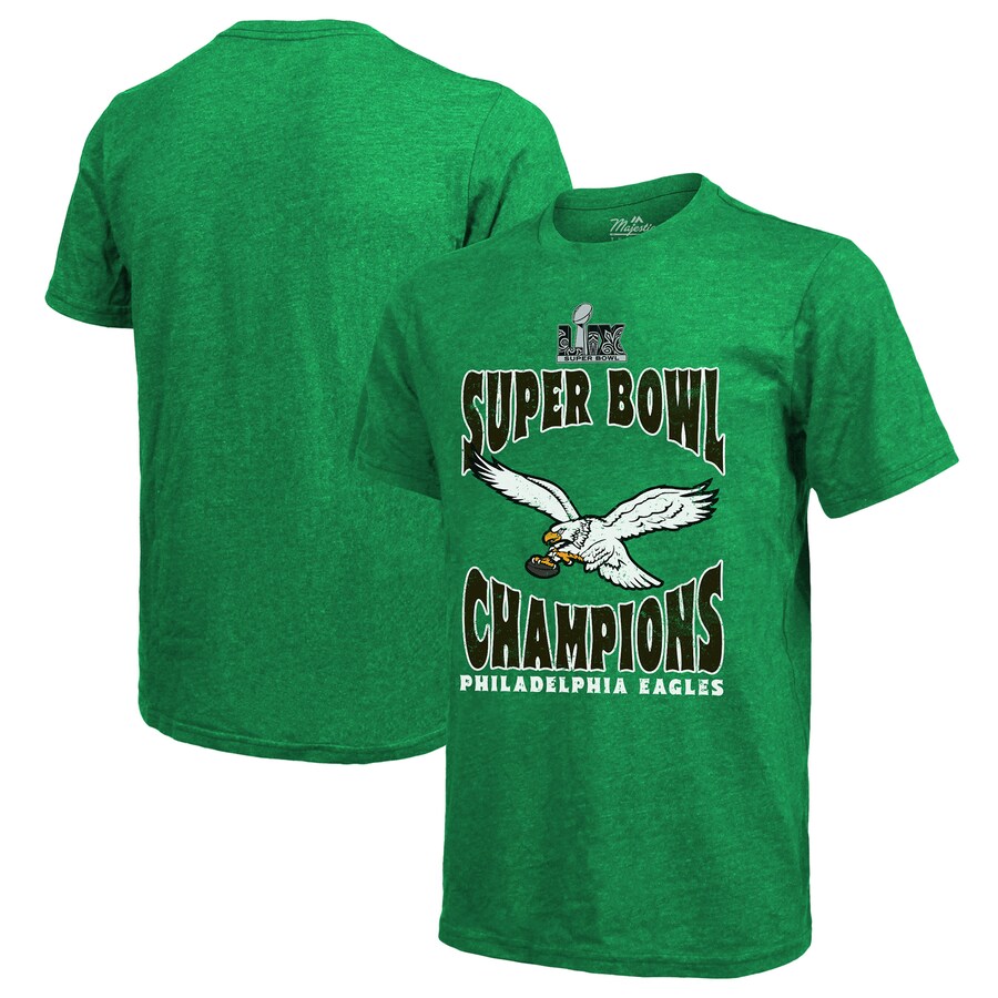 Men's Philadelphia Eagles  Majestic Threads Kelly Green Super Bowl LIX Champions Retro T-Shirt - Jersey