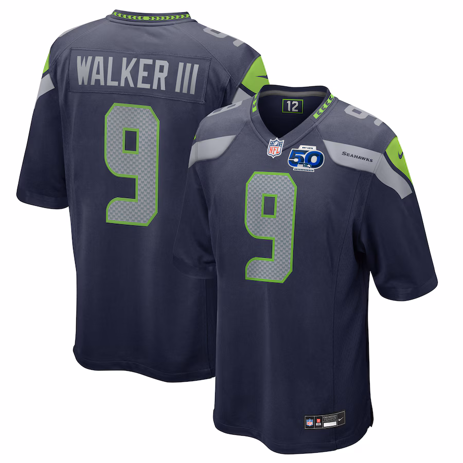 Men's Seattle Seahawks Kenneth Walker III Nike College Navy 50th Season Game Jersey - Jersey