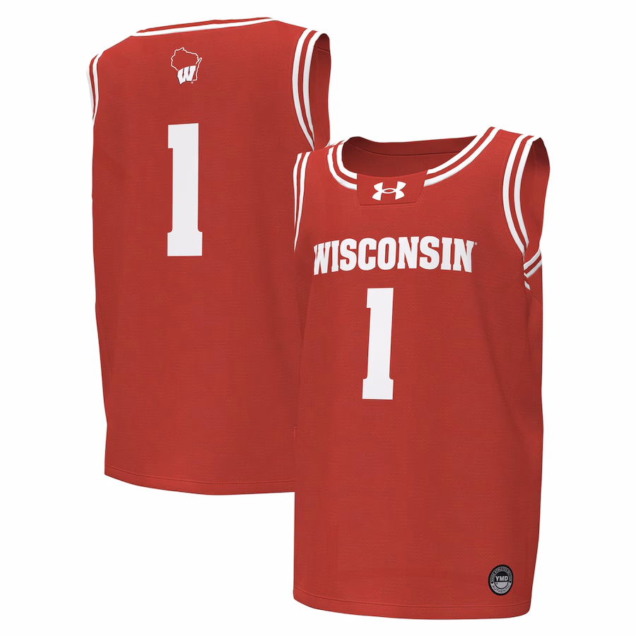 #1Wisconsin Badgers Under Armour Youth Replica Basketball Jersey - Red - Jersey