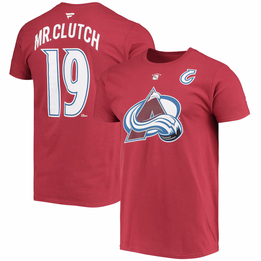Men's Colorado Avalanche Joe Sakic Fanatics Burgundy Authentic Stack Retired Player Nickname & Number T-Shirt - Jersey