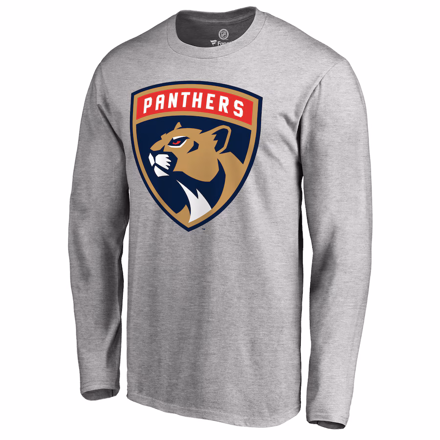 Men's Florida Panthers Heather Gray Primary Logo Long Sleeve T-Shirt - Jersey