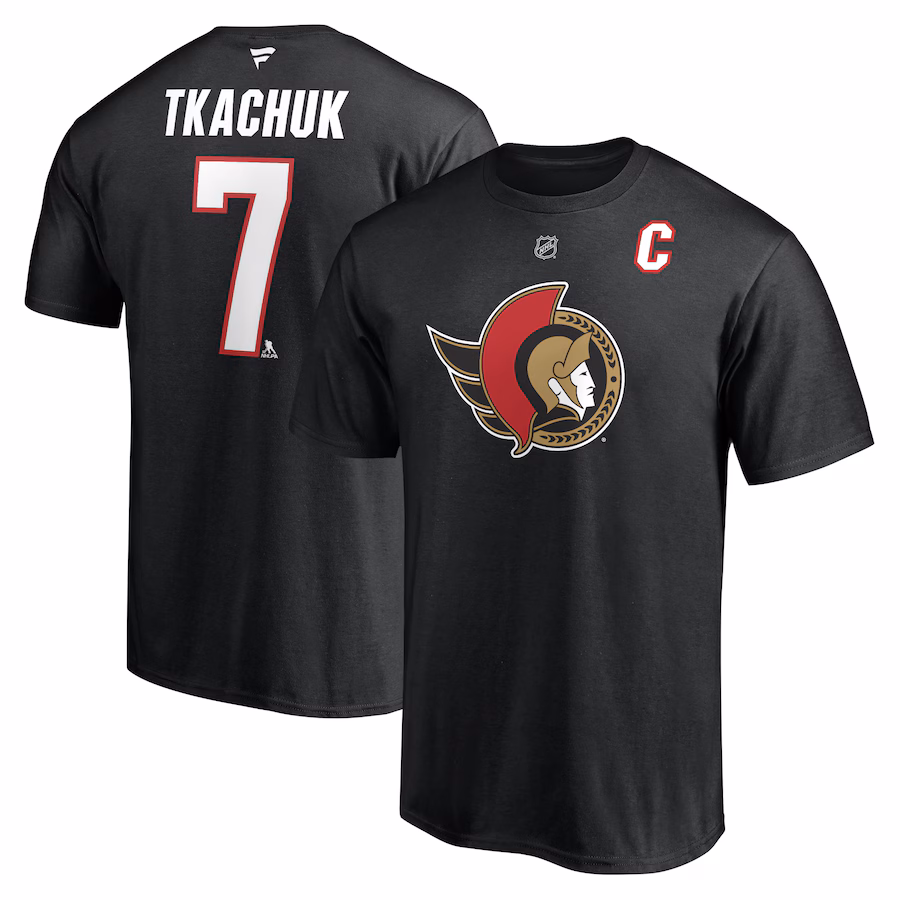 Men's Ottawa Senators Brady Tkachuk Fanatics Black Authentic Stack Name & Number T-Shirt - Jersey