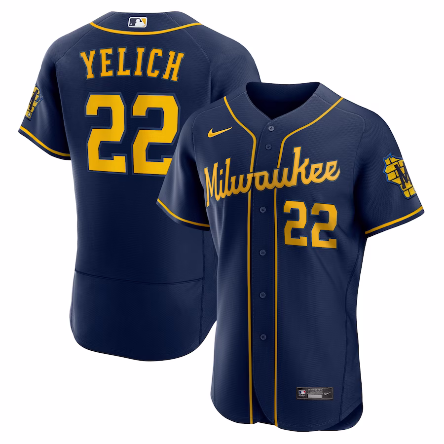 Men's Milwaukee Brewers Christian Yelich Nike Navy 50th Season Alternate Authentic Player Jersey - Jersey