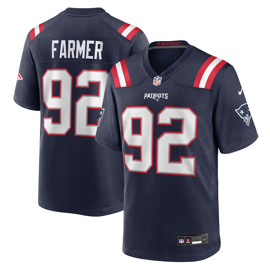 Men's New England Patriots Joshua Farmer Nike Navy Team Game Jersey - Jersey