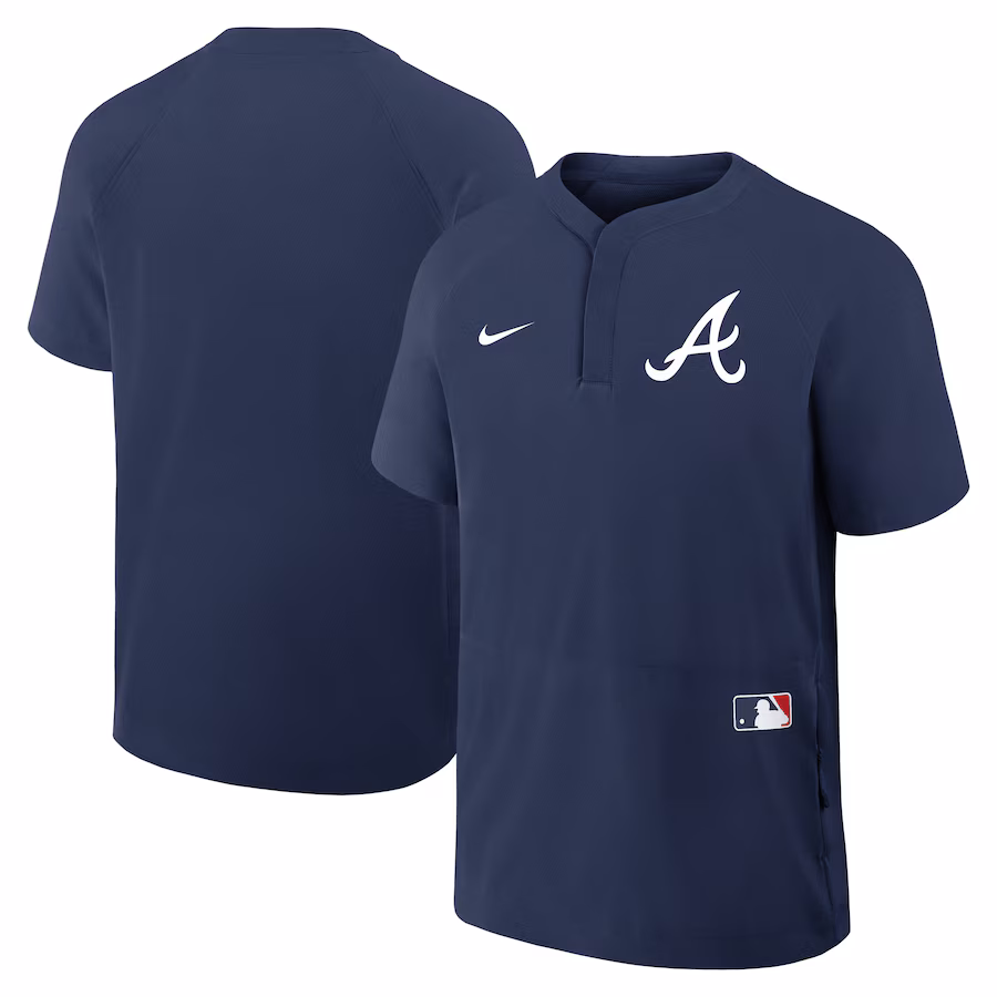 Men's Atlanta Braves Nike Navy Authentic Collection Raglan Short Sleeve Windshirt - Jersey