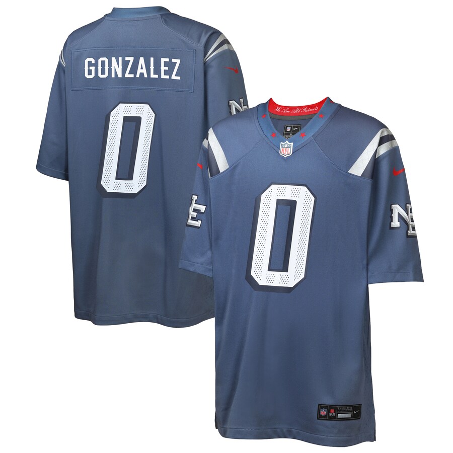 Youth New England Patriots Christian Gonzalez Nike Storm Blue 2025 Rivalries Collection Game Jersey - Jersey