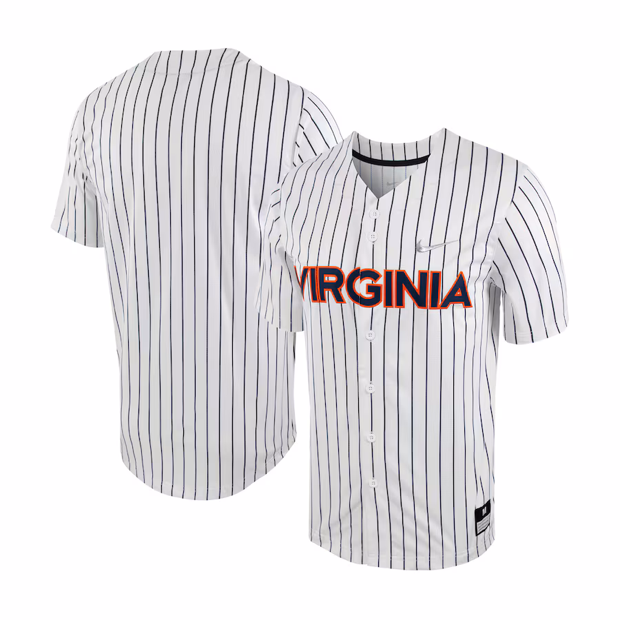 Men's Nike White/Navy Virginia Cavaliers Pinstripe Replica Full-Button Baseball Jersey - Jersey