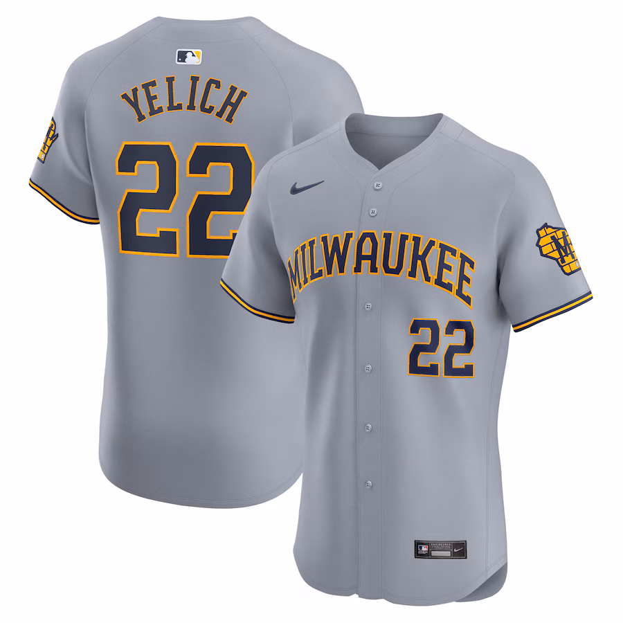 Men's Milwaukee Brewers Christian Yelich Nike Gray Road Elite Player Jersey - Jersey