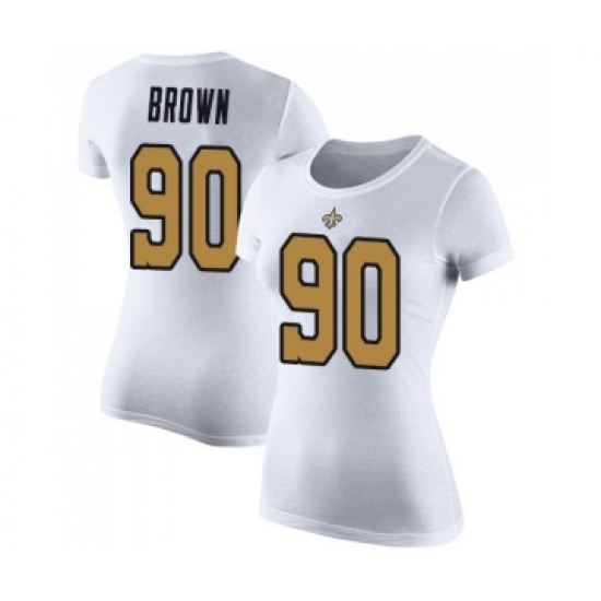 Football Women's New Orleans Saints #90 Malcom Brown White Rush Pride Name & Number T-Shirt - Jersey