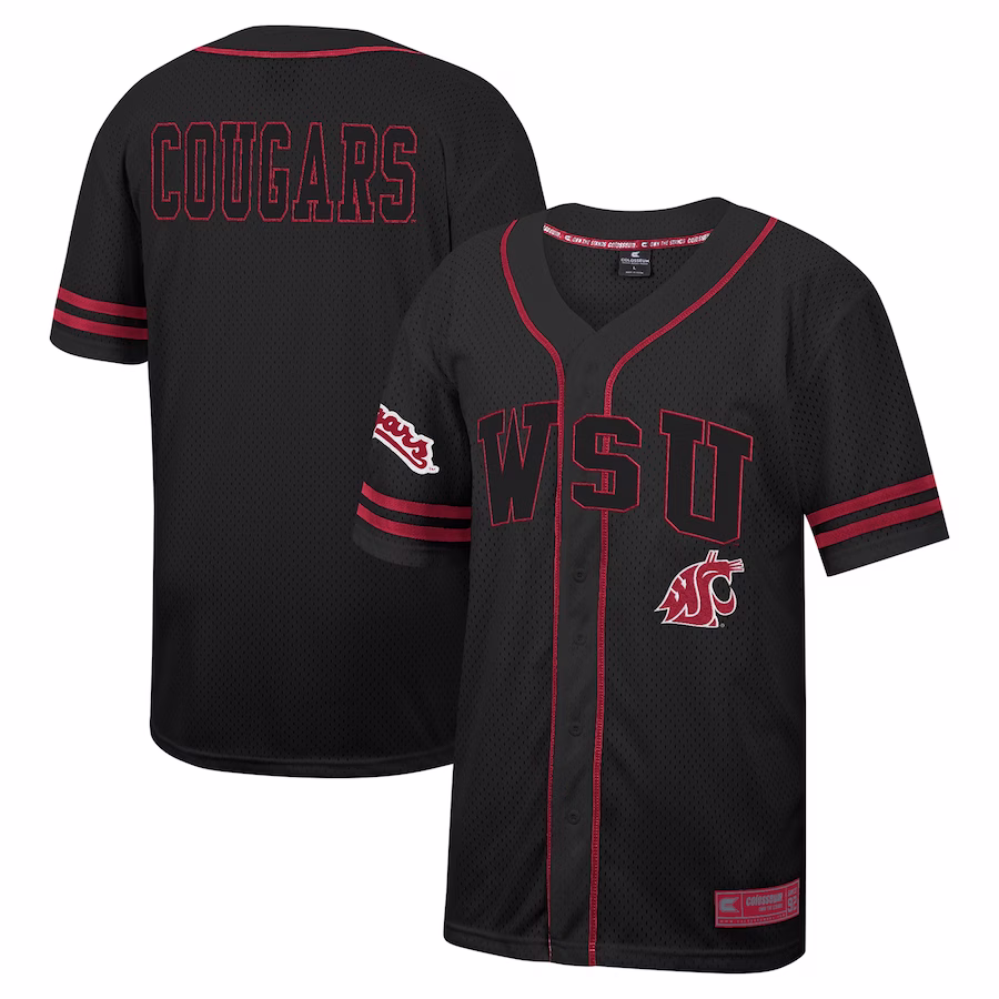 Washington State Cougars Colosseum Free Spirited Mesh Button-Up Baseball Jersey - Black - Jersey