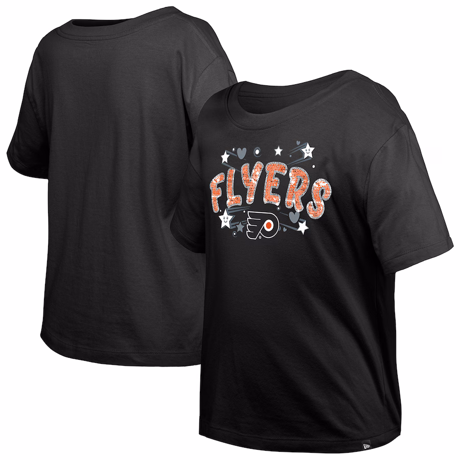 Girl's Youth Philadelphia Flyers New Era Black Flip Sequin T-Shirt - Jersey