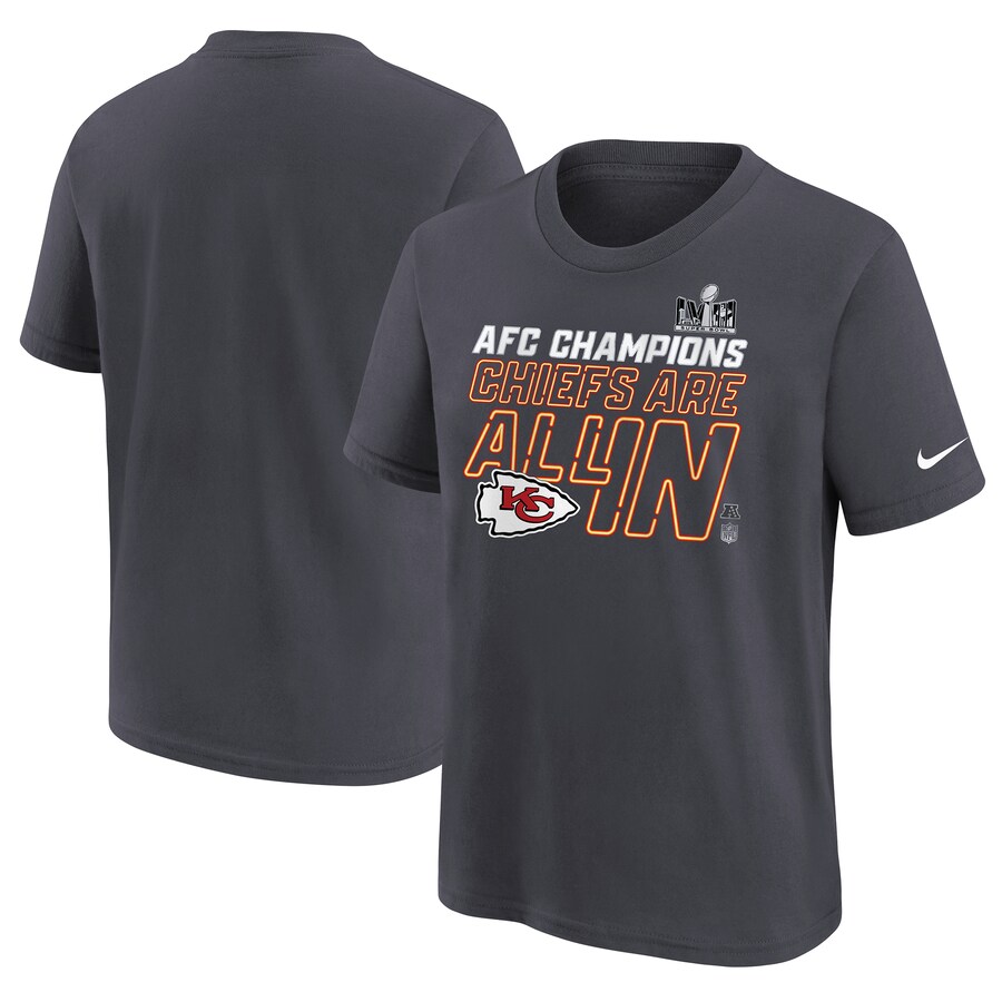 Youth Kansas City Chiefs  Nike Anthracite 2023 AFC Champions Locker Room Trophy Collection T-Shirt - Jersey
