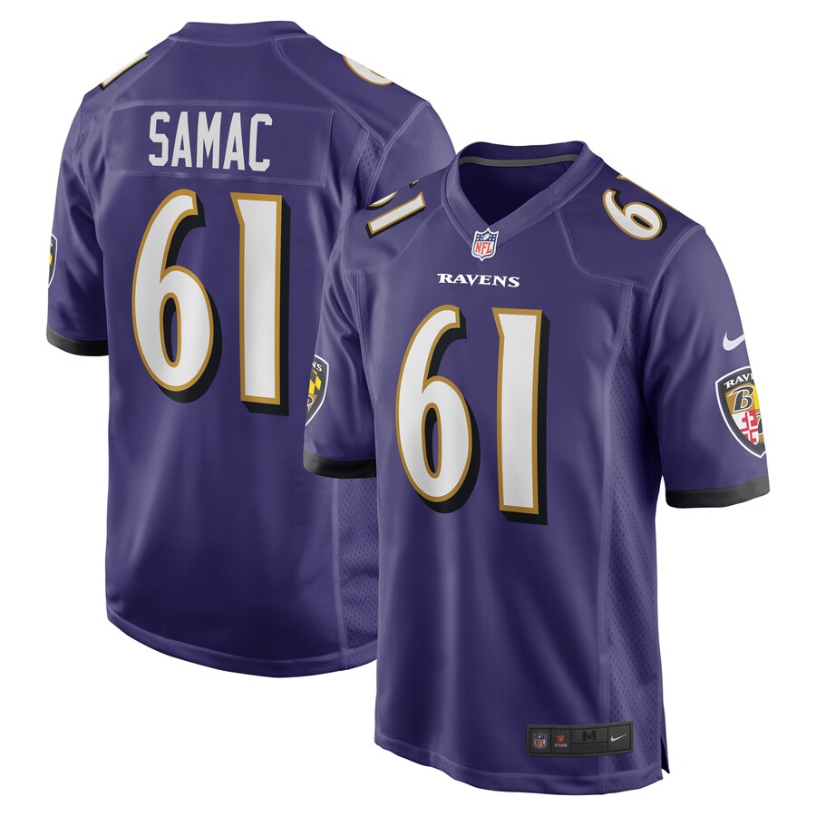Men's Baltimore Ravens Nick Samac Nike Purple Team Game Jersey - Jersey