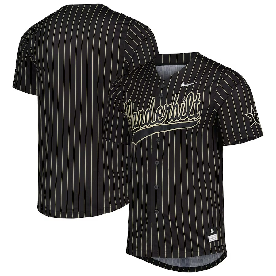 Vanderbilt Commodores Nike Pinstripe Replica Full-Button Baseball Jersey - Black/Gold - Jersey