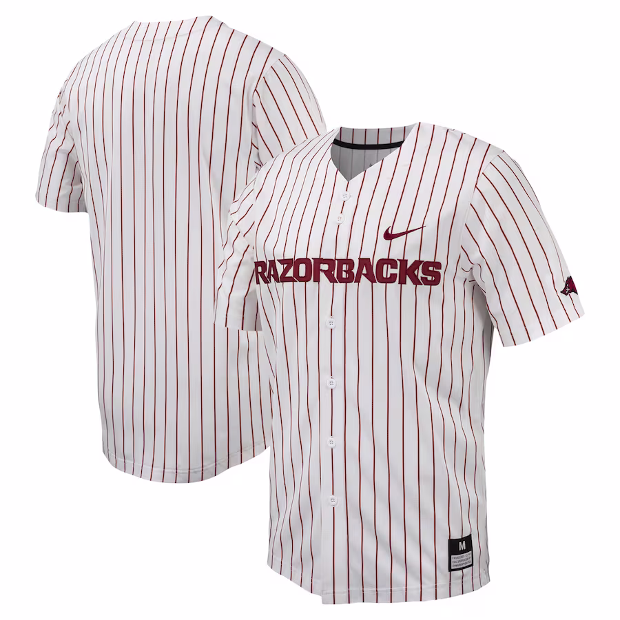 Arkansas Razorbacks Nike Pinstripe Replica Full-Button Baseball Jersey - White - Jersey